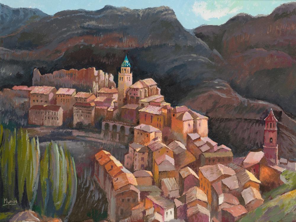 ISIDRO LÓPEZ MURIAS - "Albarracín": Signed. Firmado en la parte inferior derecha Dimensions: 50 x 65 cm Technique: Óleo sobre lienzo. Oil on canvas Date: 1939 / . Author or Maker: ISIDRO LÓPEZ MURIAS
