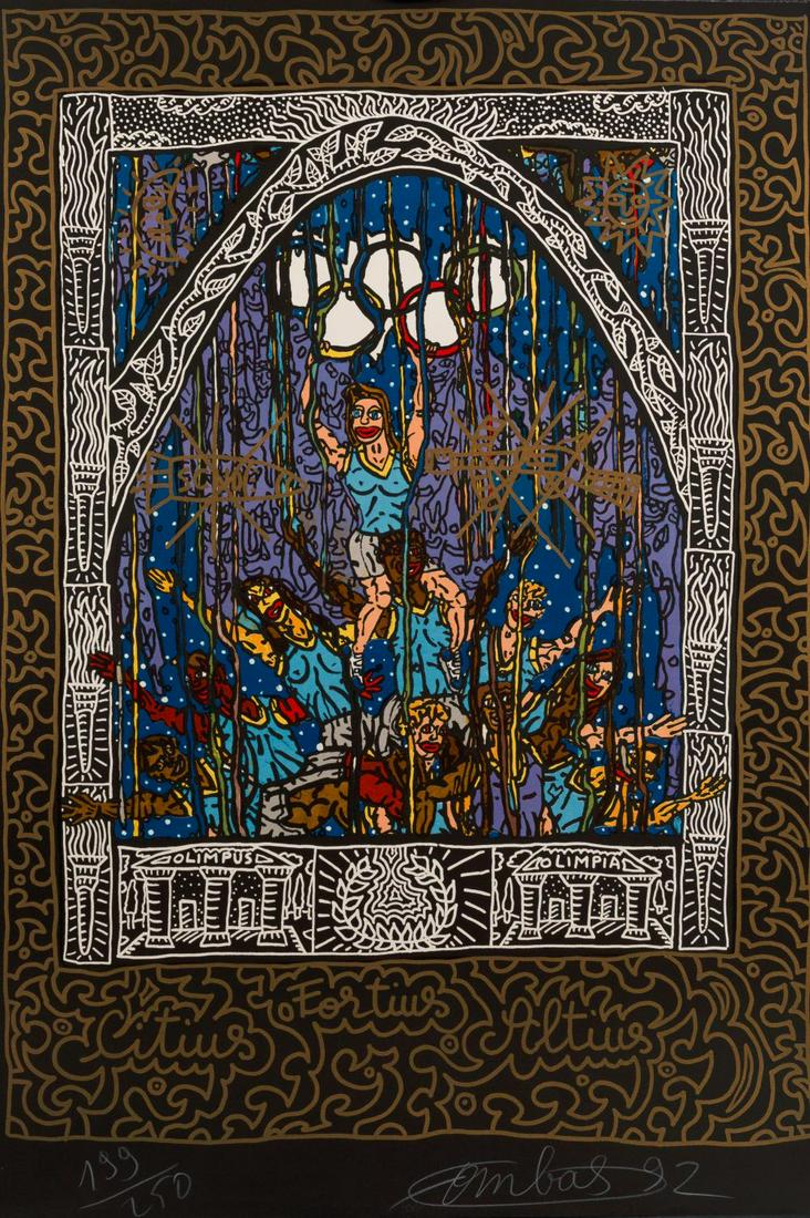 ROBERT COMBAS - "Sin título", 1992: Numbered. Numerada 199/250, firmada y fechada a lápiz en la parte inferior. Perteneciente a la Suite Olympic Centennial editada en 1992 Dimensions: 63 x 90 cm Technique: Litografía. Lithogra