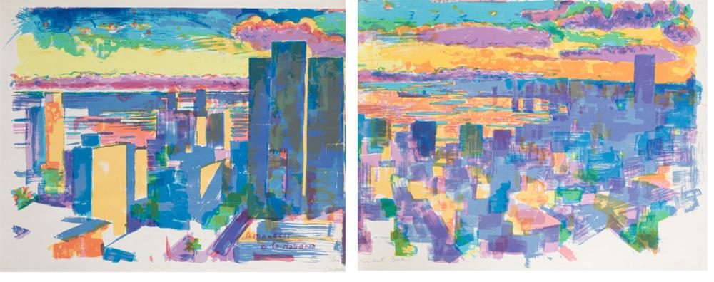 SAMUEL BURI - "Amanecer en la Habana": Medidas papel: 101,5 x 100 cm Signed. Firmado y justificado a lápiz 90/95 en la parte inferior Dimensions: 81,5 x 80.5 cm Technique: Litografía. Lithography y collage iluminado Date: 1911 /