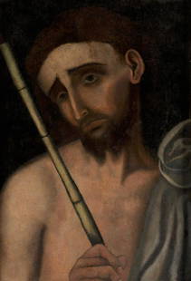 ESCUELA ESPAÑOLA - "Ecce Homo": Obra que copia los modelos de Luis de Morales Dimensions: 42 x 29 cm Technique: Óleo sobre tabla. Oil on panel Date: / S. XVI Author or Maker: ESCUELA ESPAÑOLA. SPANISH SCHOOL