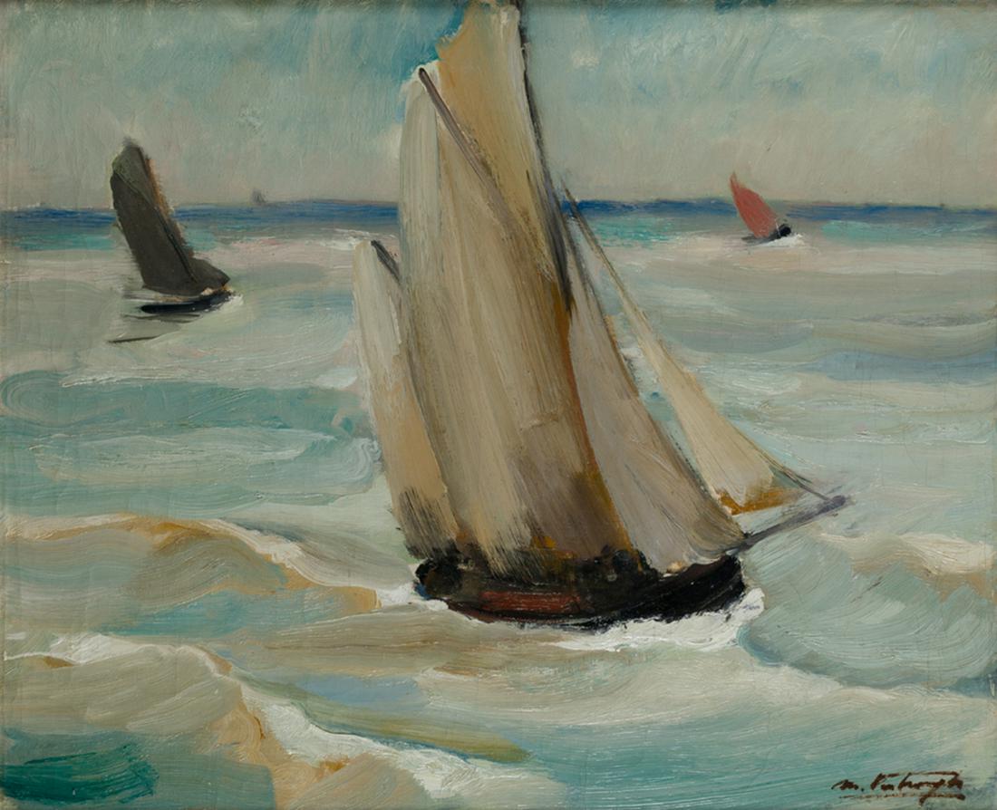 "La voile blanche, Ostende", 1924: MEDARD VERBURGH Signed in the lower right-hand corner. On the back titled, located and dated. Exhibitions according to the label on the back: -Galerie L. Manteu, Brussels, 1925 -Galerie Breckpot, Antw