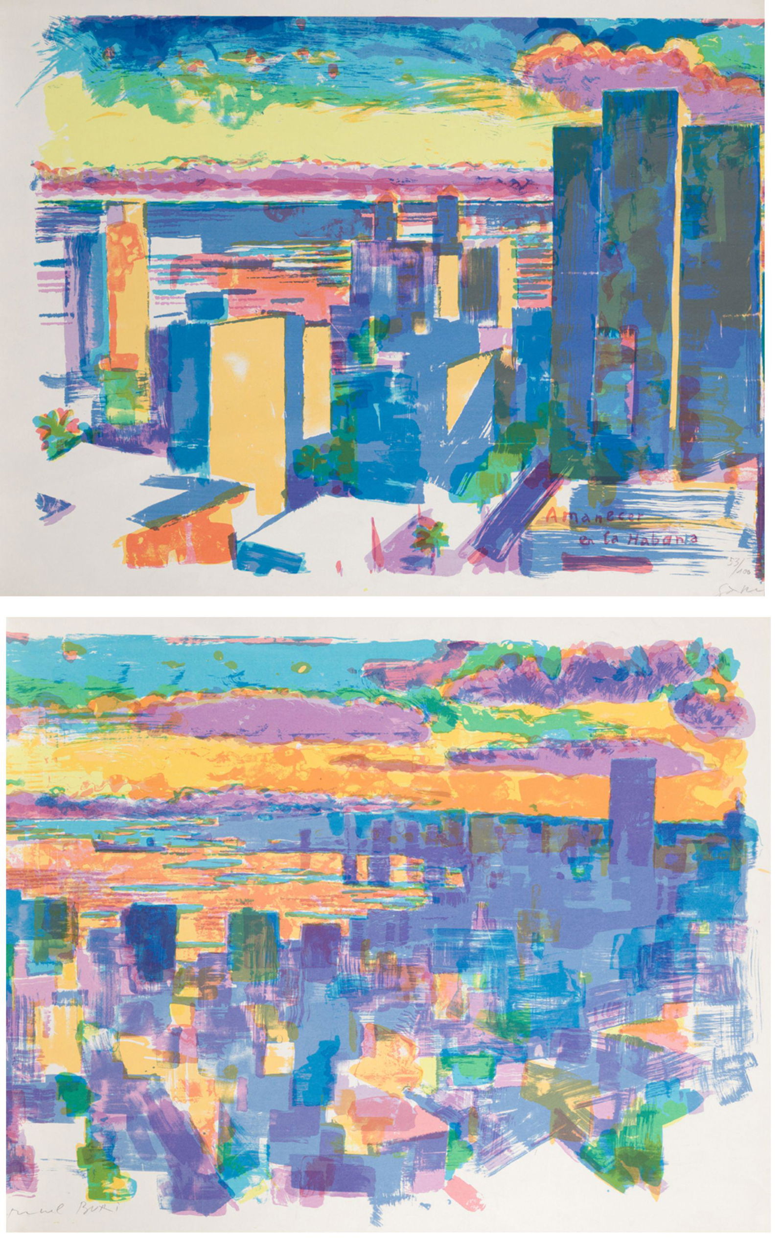 SAMUEL BURI "Sunraise in Habana": Litography. Signed and justified in pencil 53/100 at the bottom and titled in plate. Presents flaws