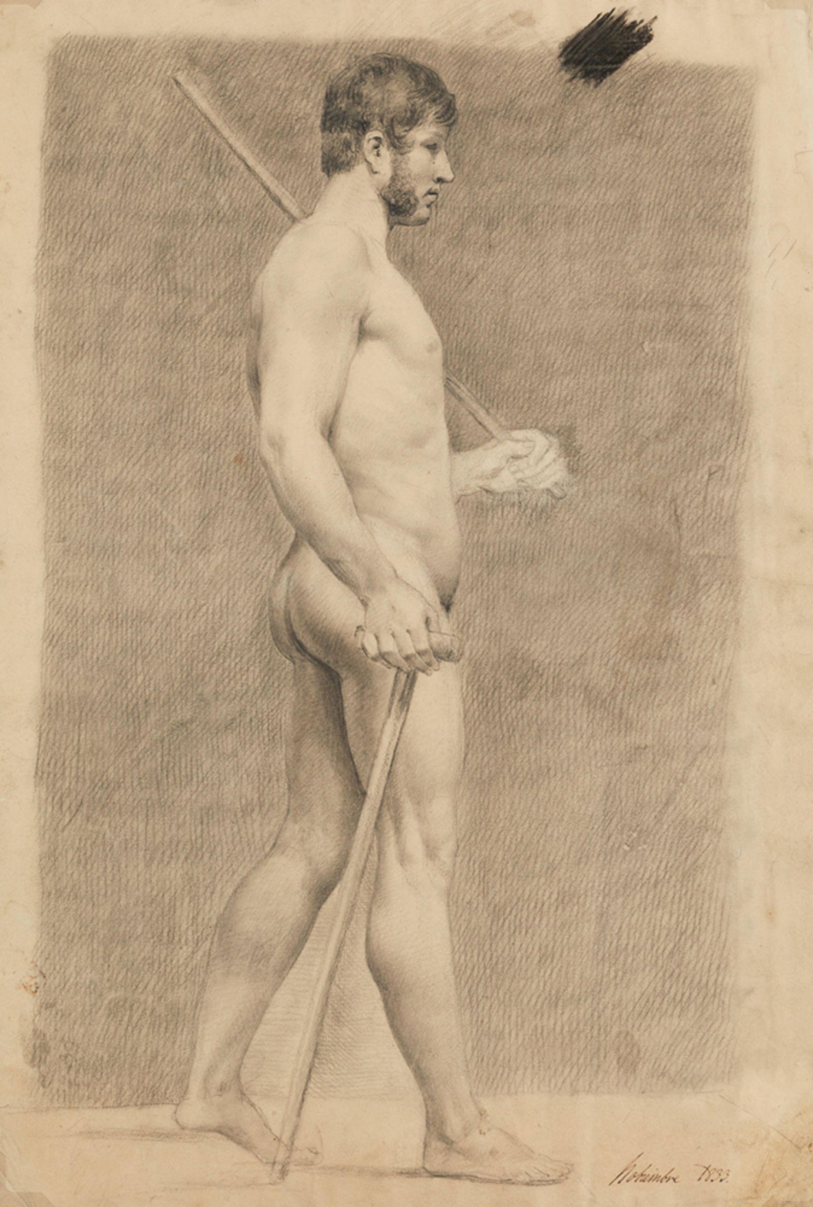 SPANISH SCHOOL "Male model with canes", 1833 (1 of 1)