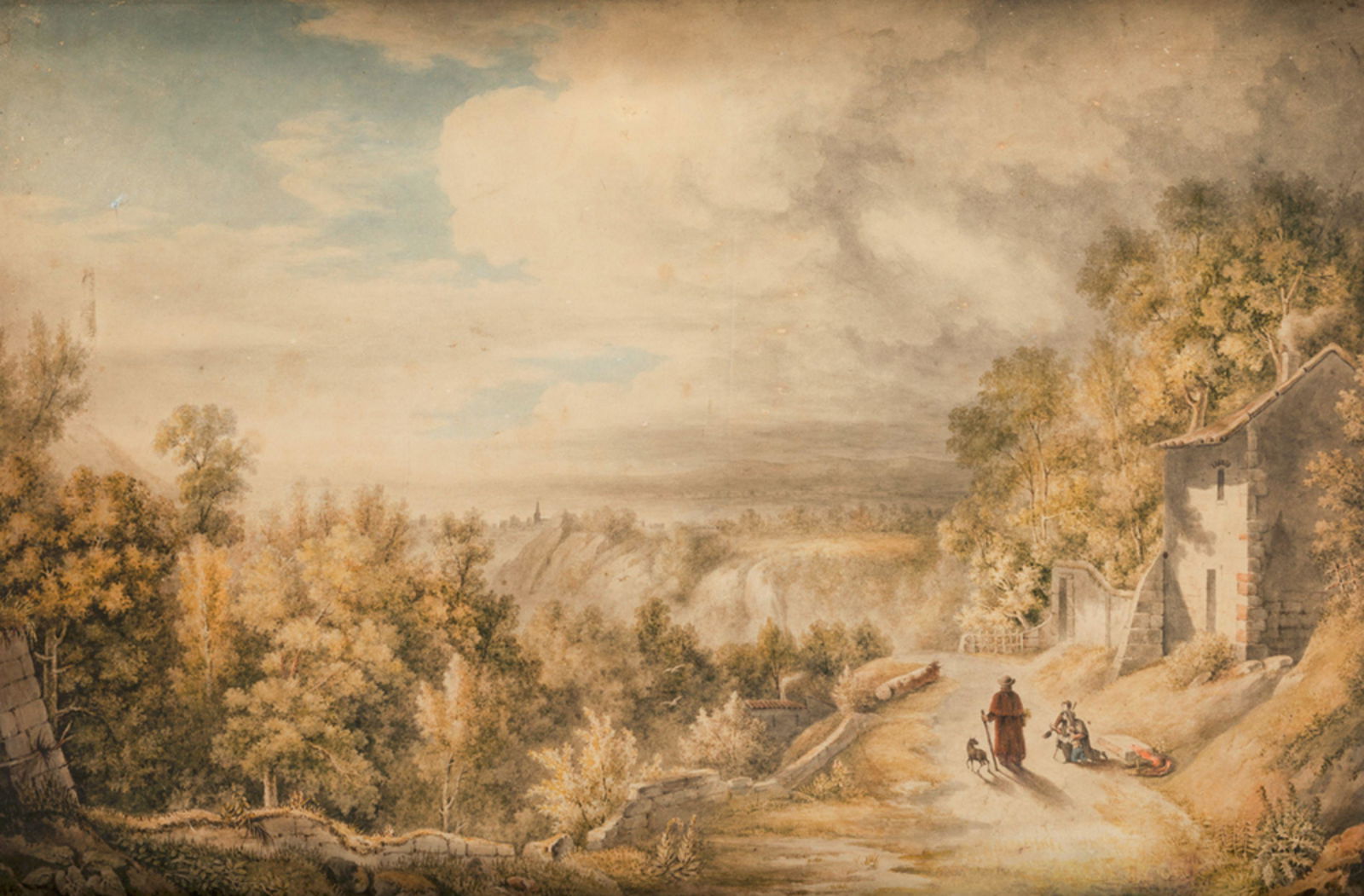 FRANZ KAISERMANN "Landscape with Characters", 1830: Signed and dated in the lower right corner . Watercolor