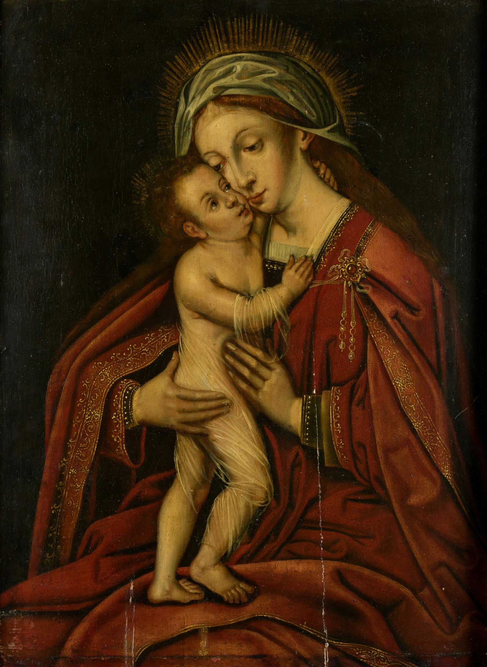 FOLLOWER OF AMBROSIUS BENSON "Virgin with Child": .Oil on panel