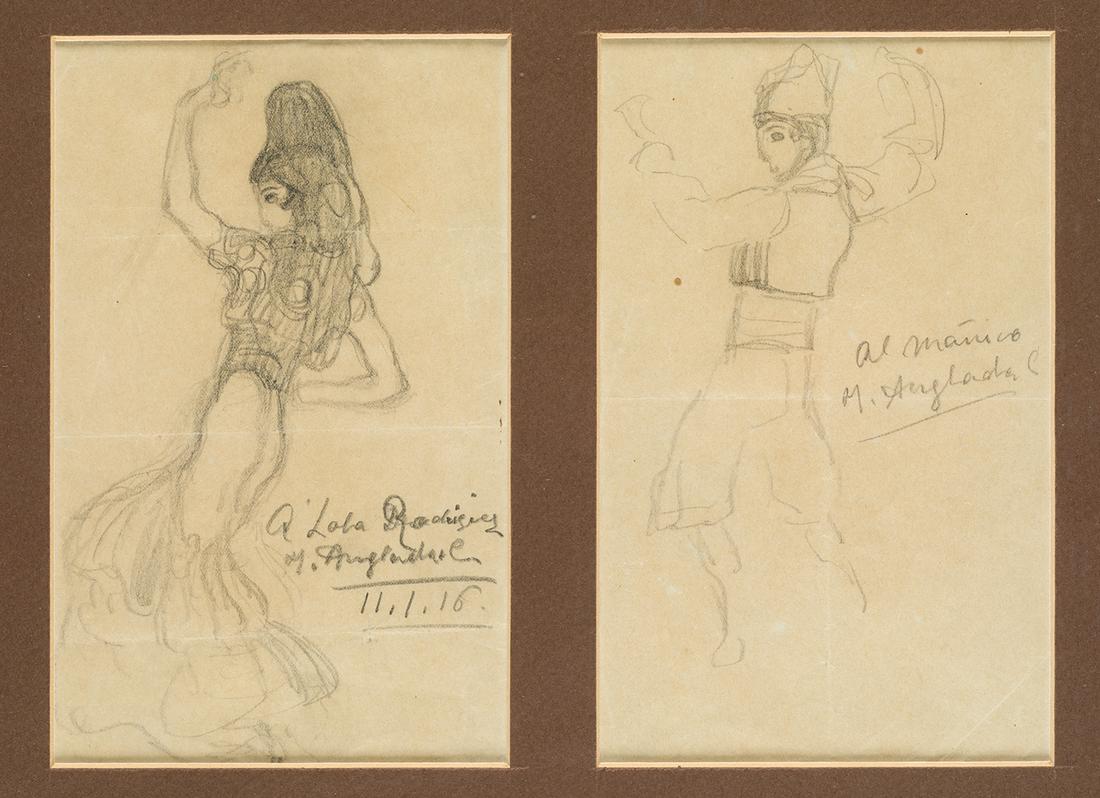 HERMENEGILDO ANGLADA CAMARASA (1871 / 1959) "To Lola: . Graphite on paper. 20 x 12,3 cm c/u