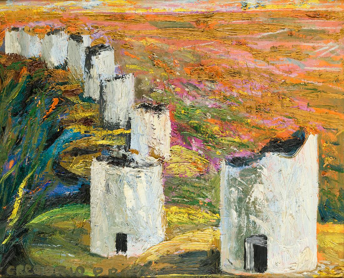 GREGORIO PRIETO (1897 / 1992) "Mills": Signed in the lower left corner . Oil on tablex. 54 x 65 cm