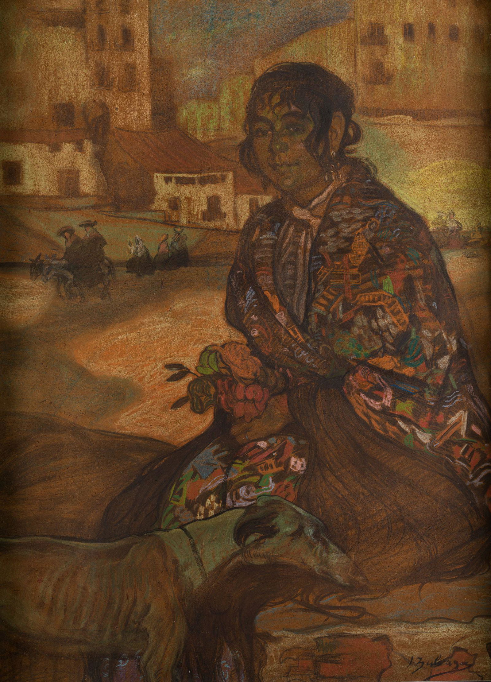 IGNACIO ZULOAGA (1870 / 1945) "Portrait of a gypsy: Signed in the lower right corner. With restorations. Exhibitions: - "V International Exhibition of Fine Arts and Artistic Industries of Barcelona in 1907", where a special room was dedicated to Zuloag