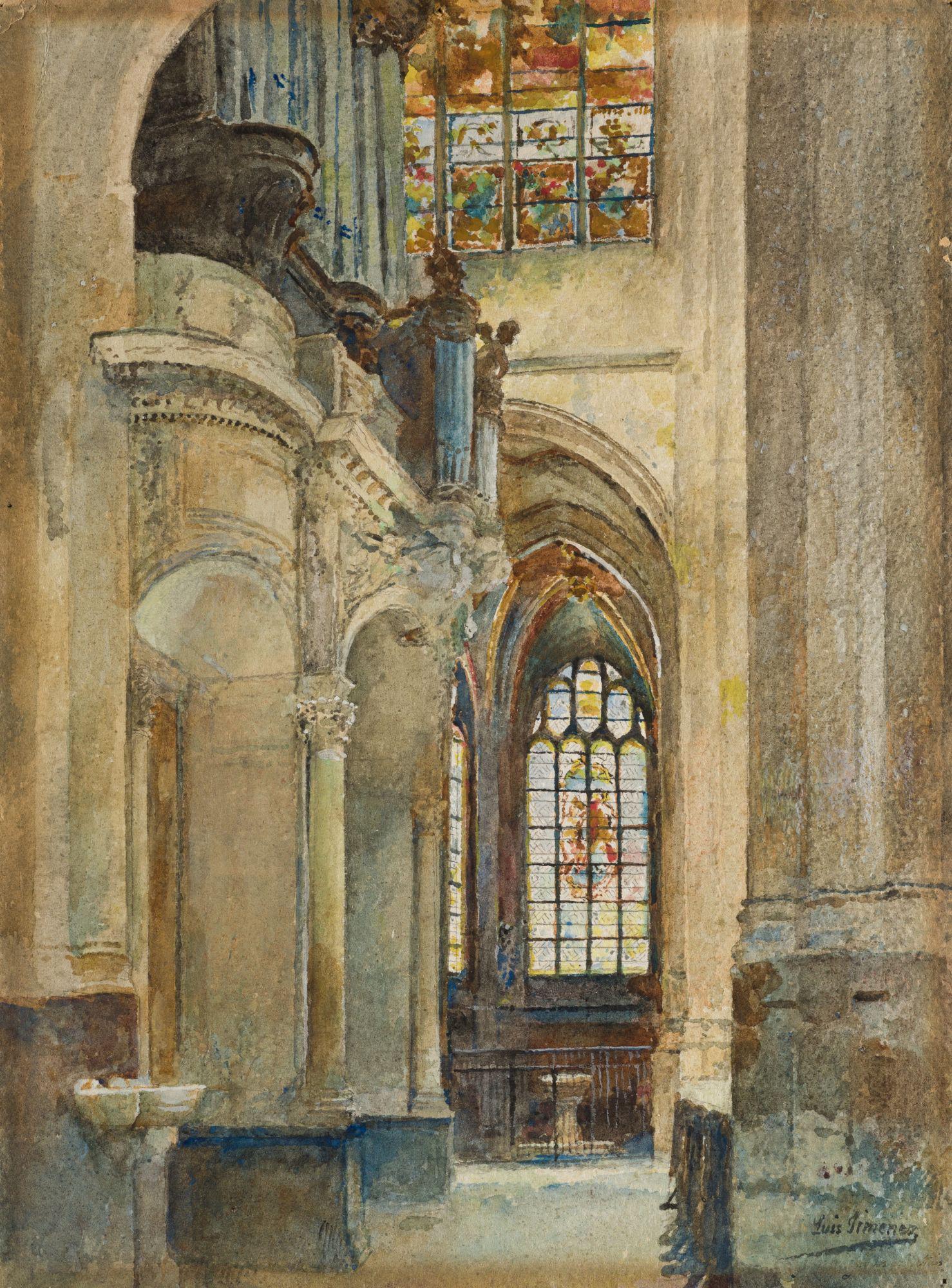 LUIS JIMENEZ ARANDA (1845 / 1928) "View of the organ: Signed in the lower right corner. . Watercolor on paper.38 x 28 cm