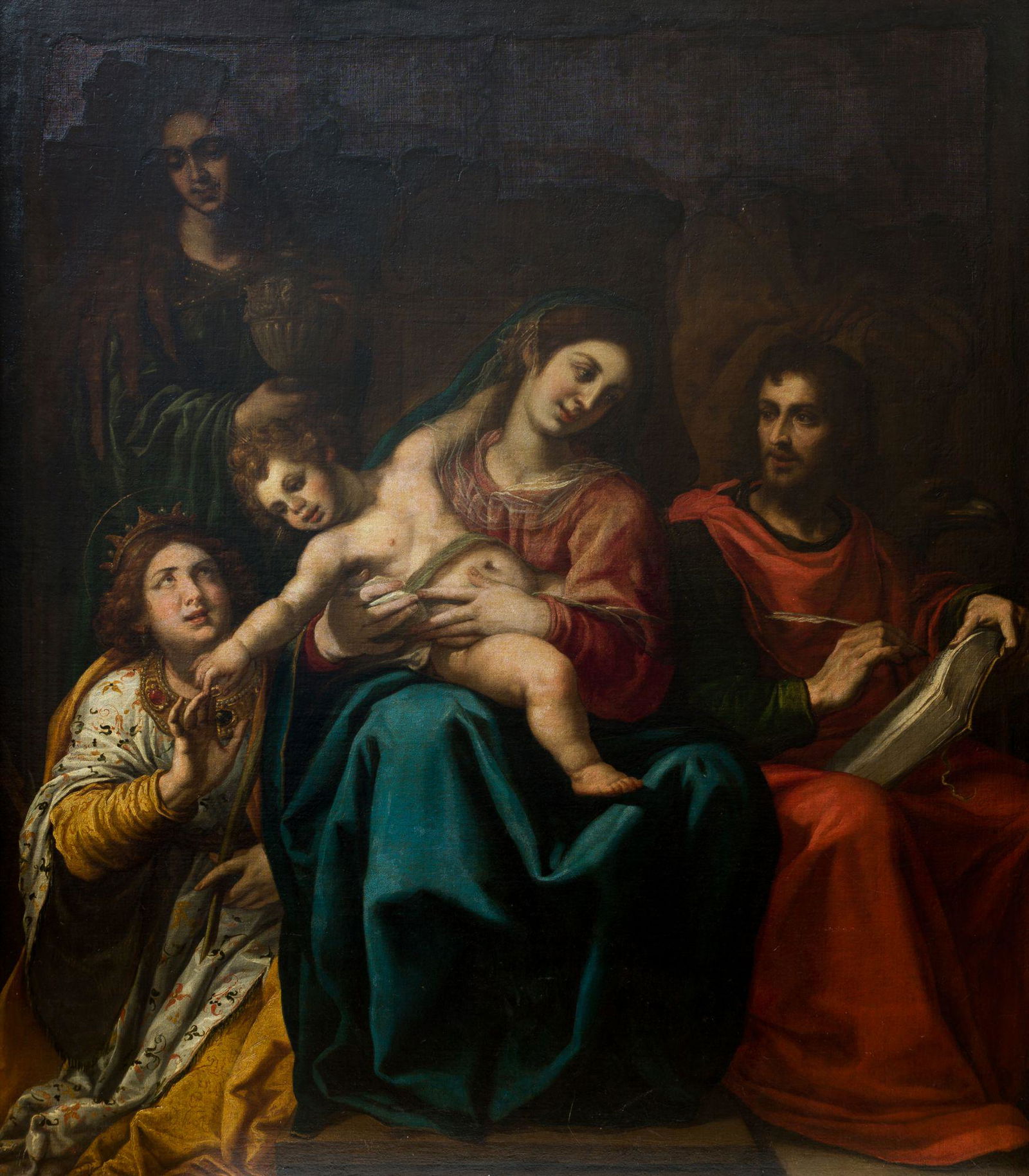 VICENTE CARDUCHO (1576 / 1638) "Holy family", h.1630-38: Signed on the lower part. It is an interesting canvas with a curious iconography by Vicente Carducho, and very representative of the artist's creative and working processes. In fact, it is closely rel