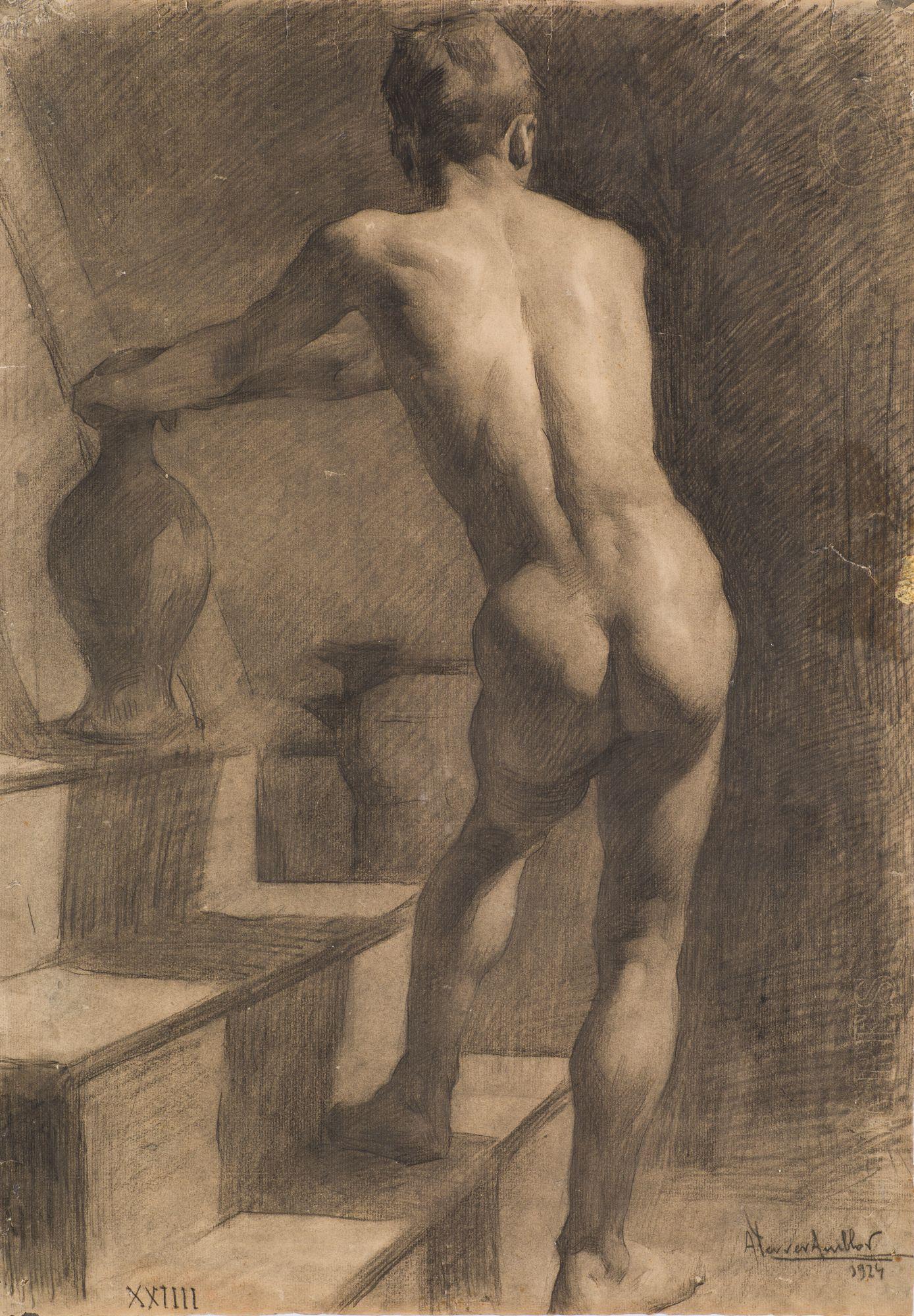 ADOLFO FERRER AMBLAR. Valencia (1906) / (1993). "Male academy with his back turned", 1924. 63 x 44 (1 of 1)