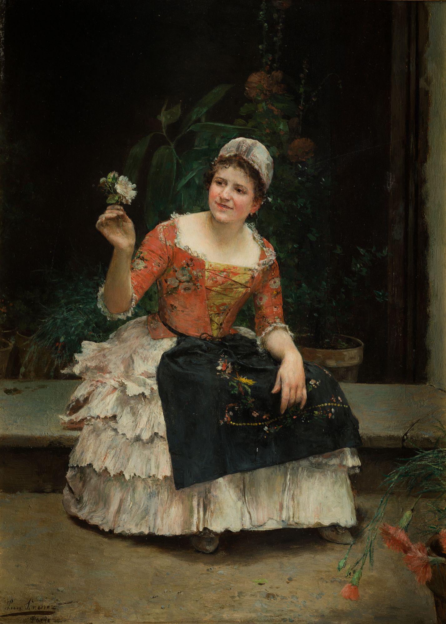 LUIS JIMENEZ ARANDA. Sevilla (1845) / Pontoise (Francia) (1928). "The delight of a flower". 32 x 24: Signed in the lower left corner "Luis Jiménez/Paris". Oil on panel. 32 x 24 cm
