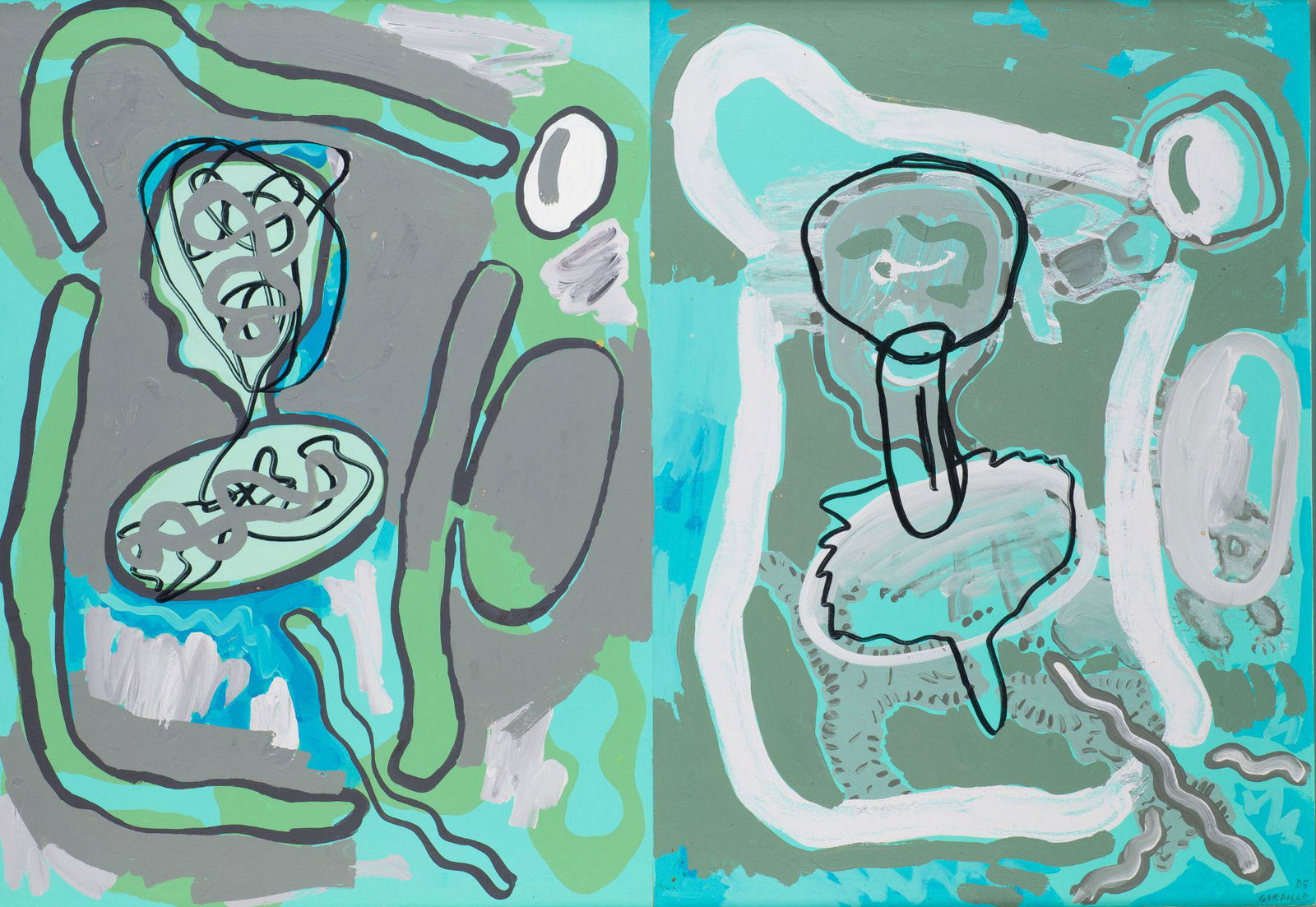 LUIS GORDILLO. Sevilla (1934). "Untitled", 1985. 69,5 x 100 cm .: Signed and dated in the lower right corner. Acrylic on panel. 69,5 x 100 cm