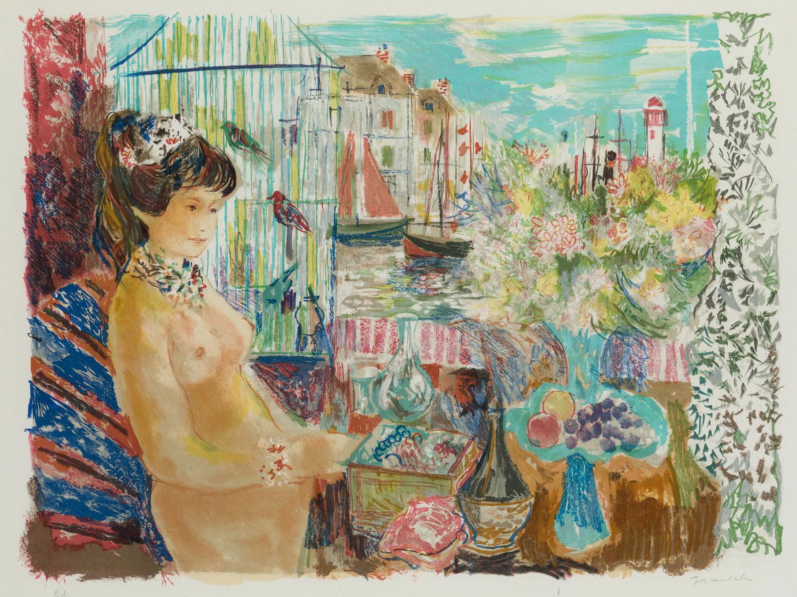 EMILIO GRAU SALA Barcelona (1911) / Paris (1975) "Young man on the balcony".: EtchingSigned and justified in pencil at the bottom E.A.. Paper: 55 x 75 cm