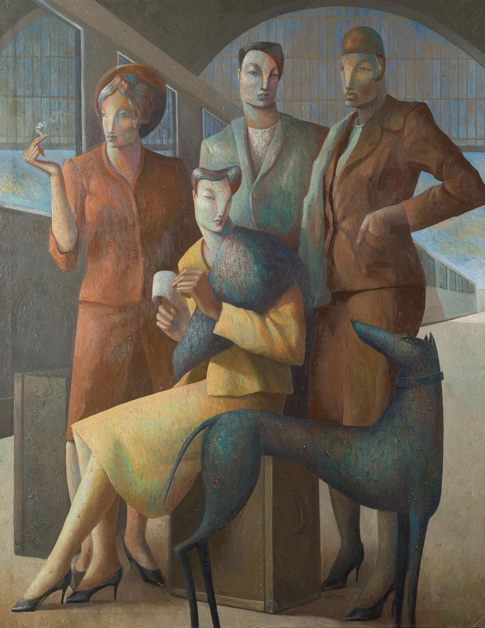 ANONYMOUS (20TH CENTURY) "Ladies with greyhound" (1 of 1)