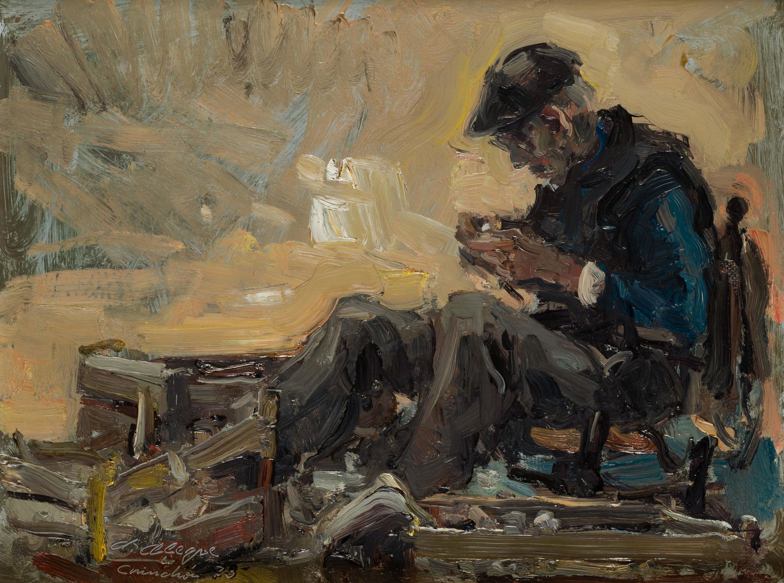 AGUSTÃN ALEGRE Santa Eulalia del Ca (1936) "Peeling garlic", 1970 (1 of 1)