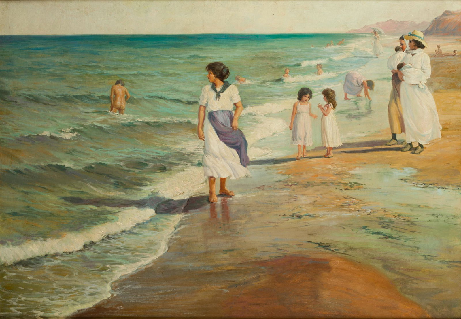 VALENCIAN SCHOOL  (20TH CENTURY) "Beach scene with characters" (1 of 1)