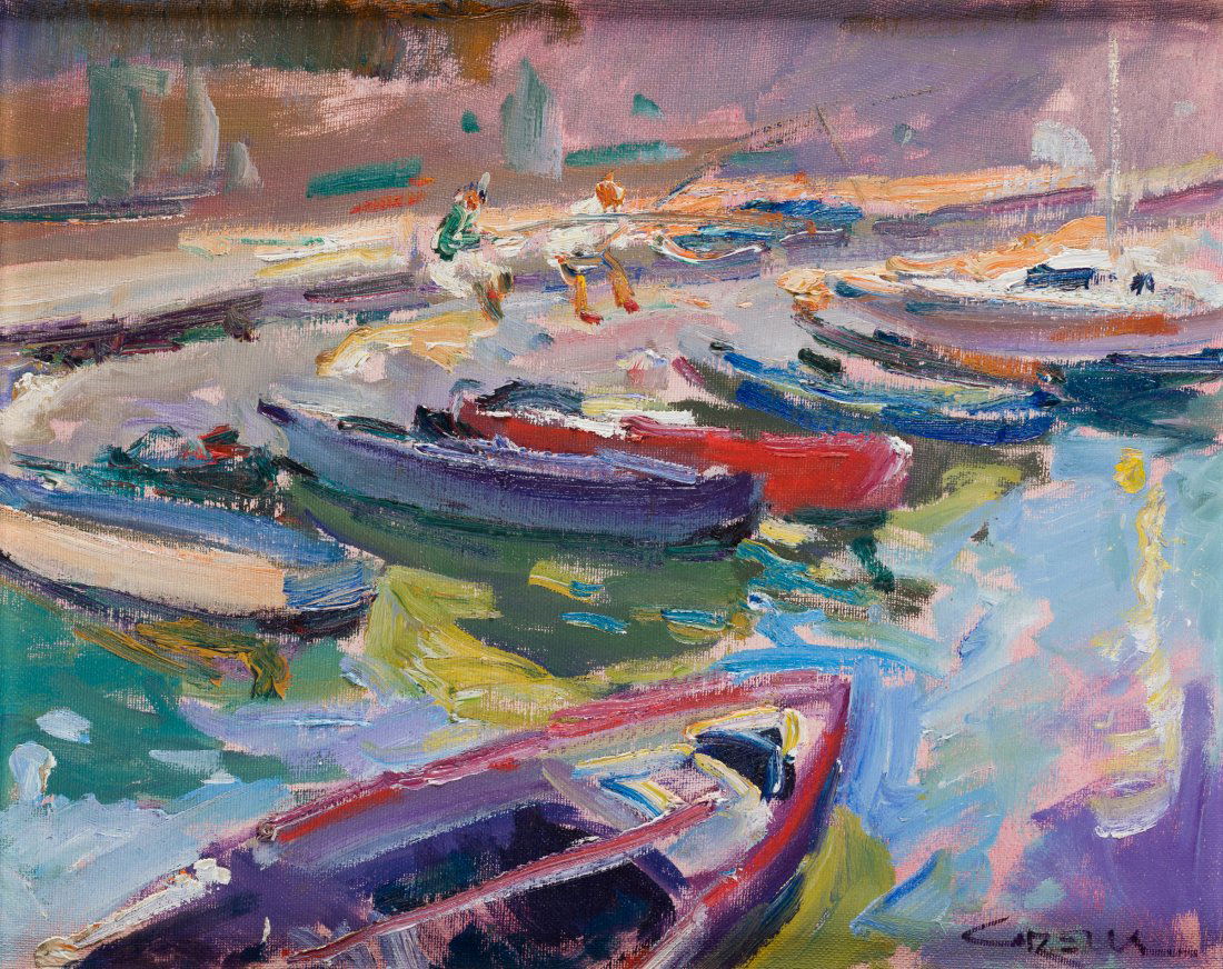 SPANISH SCHOOL (20TH CENTURY) "Boats" (1 of 1)