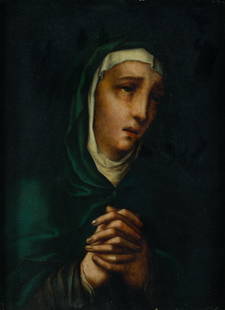 CIRCLE OF LUIS DE MORALES (XVI CENTURY) "Dolorosa" (Sorrowful): Oil on panel. 39 x 29,5 cm.