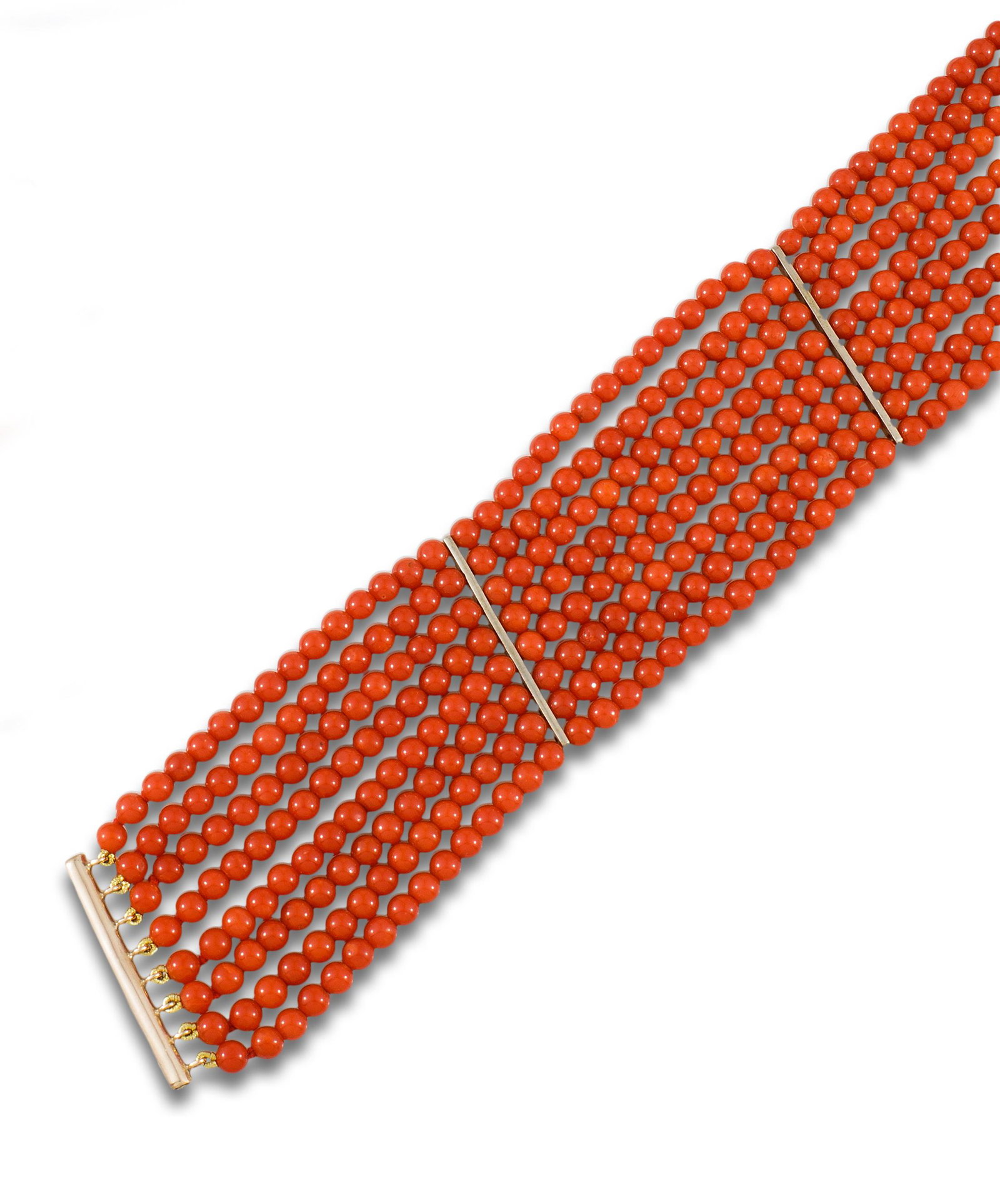 Multi strand red coral bead bracelet with 9kt rose gold clasp. (1 of 1)