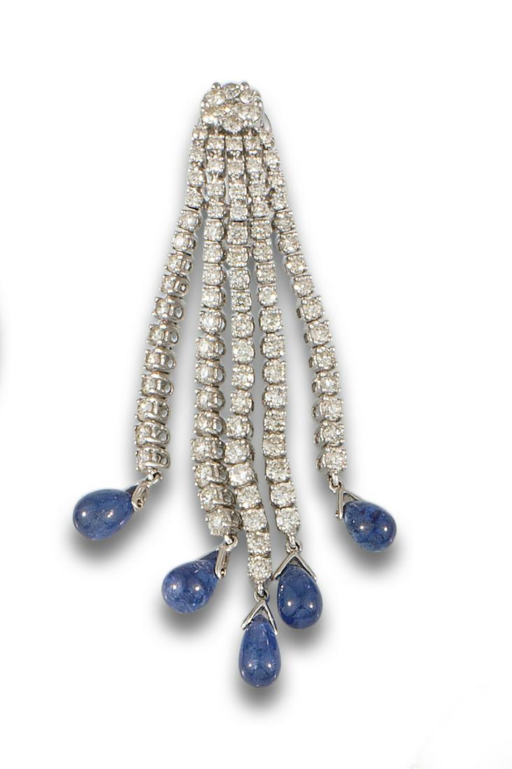 Long cascade style earrings, 18 kt. white gold, formed by a top rosette, from which hang five (1 of 1)