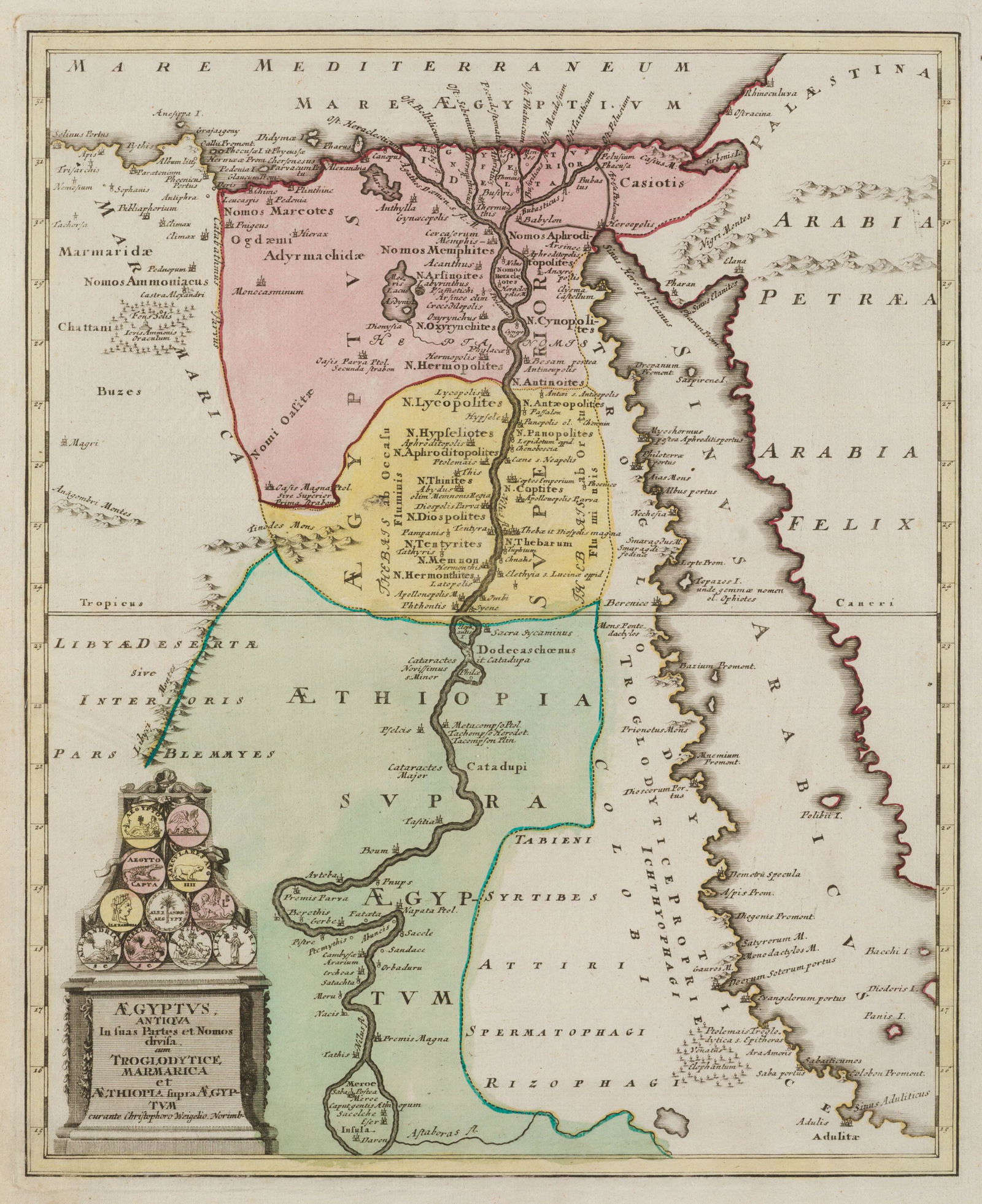 Hand colored. Copper engraving by Weigel for JD KÃ¶hler's work: Descriptio Orbis Antiqui in XLIV (1 of 1)