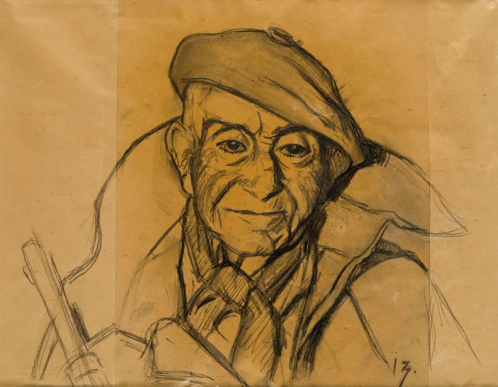 Charcoal on paper (three papers) Signed with initials in the lower right corner. Dedicated on the (1 of 1)