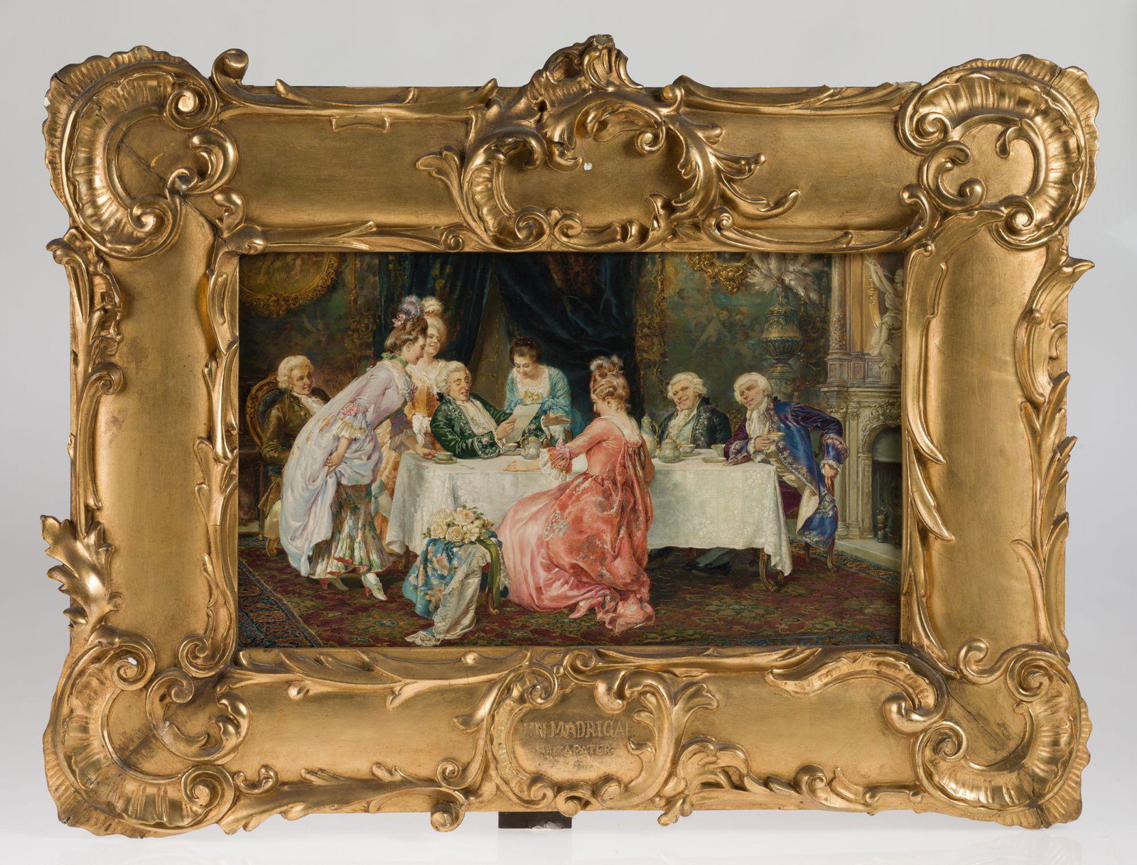 Oil on canvas Signed in the lower left corner. It is presented in a vintage frame in carved wood and (1 of 1)