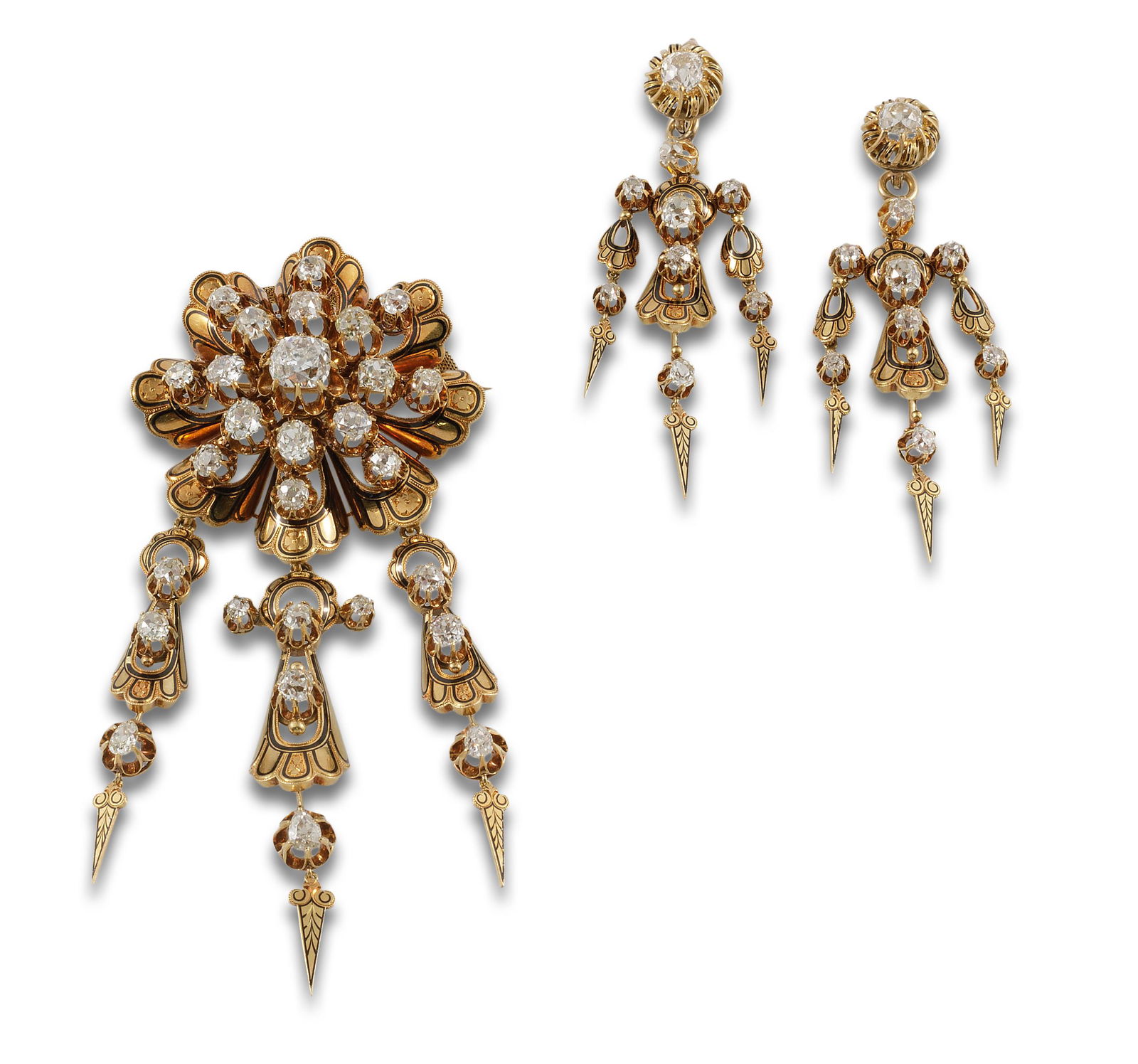 Made up of a rosette brooch with pendant function decorated with enamels and made up of (1 of 1)