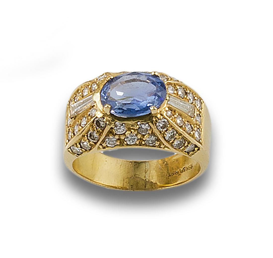 Formed by a central sapphire, oval cut, estimated weight of 2.35 ct. accompanied by diamonds, (1 of 1)