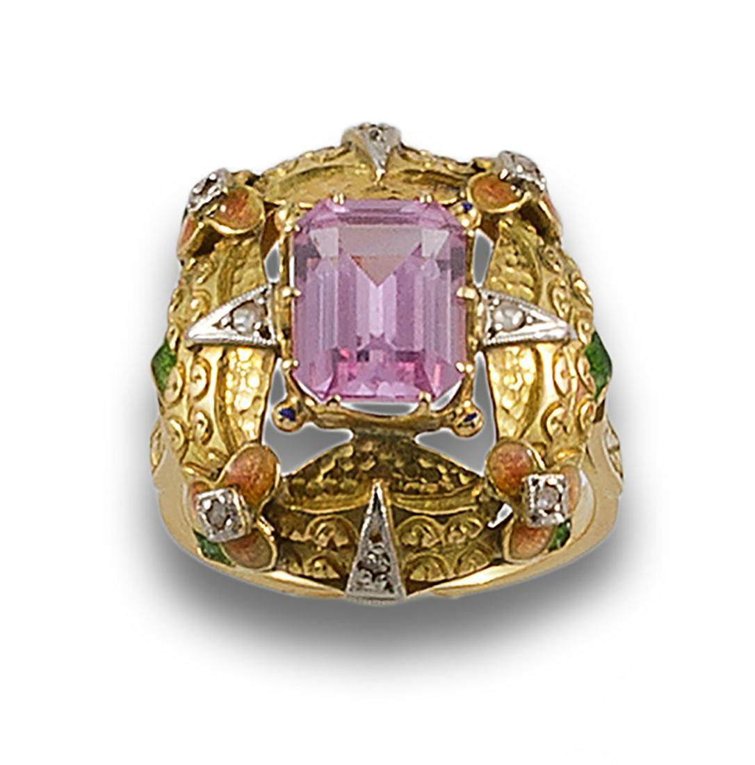 Formed by an emerald-cut Rose de France center, decorated with rose-cut diamonds and details of (1 of 1)