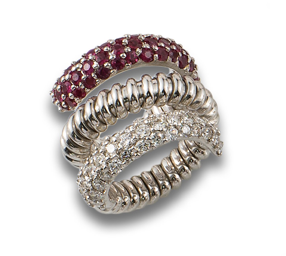 Formed by rows of diamonds, brilliant cut, estimated total weight of 1.95 ct. and rows of rubies, (1 of 1)