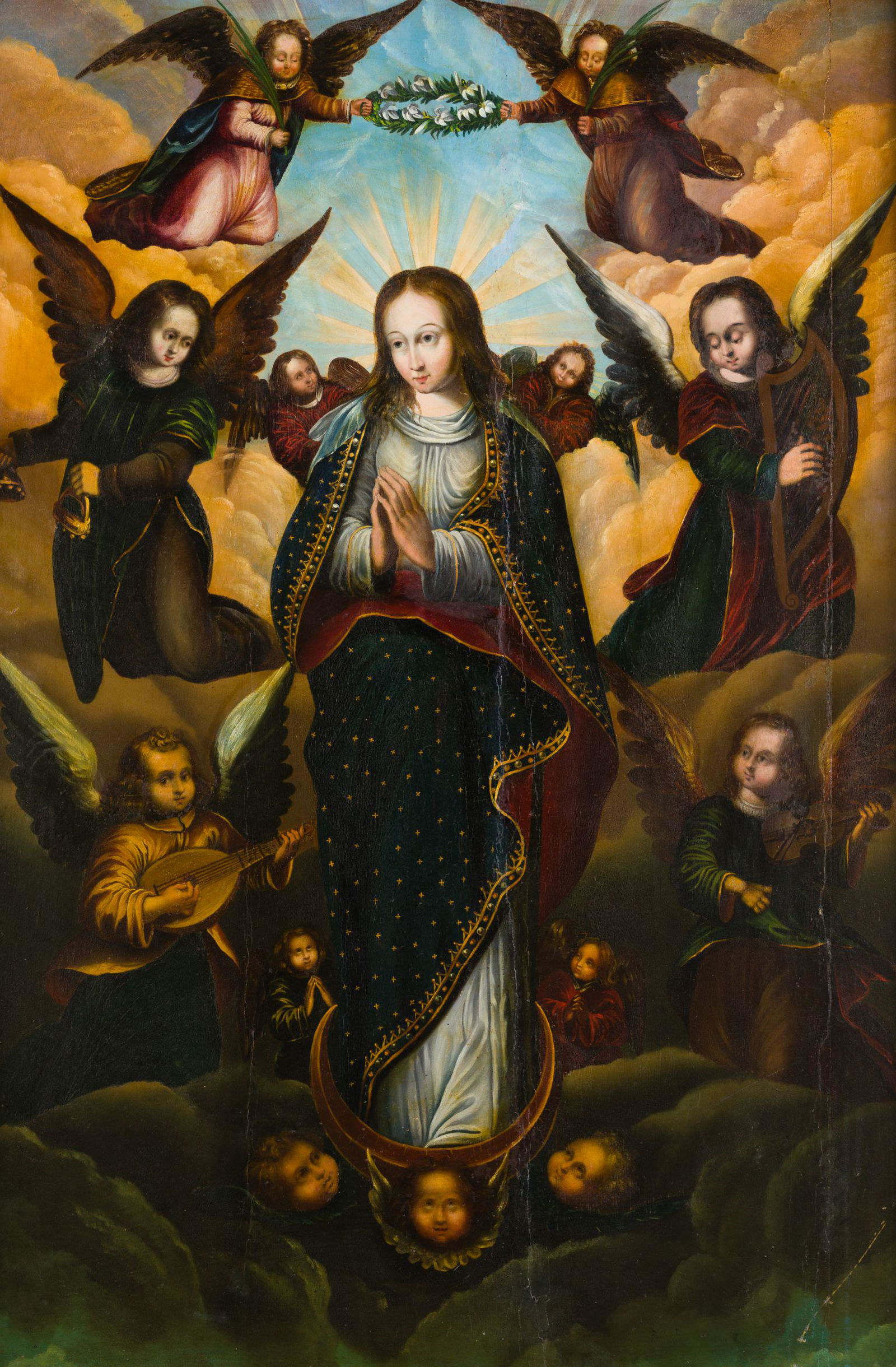 FLAMENCO SCHOOL (17th century/19th century) "Assumption of the Virgin": Oil on panel. Work inspired by a composition by Federico Zuccaro that had enormous diffusion through the engraving of Cornelis Cort. Measurements: 102 x 78 cm.