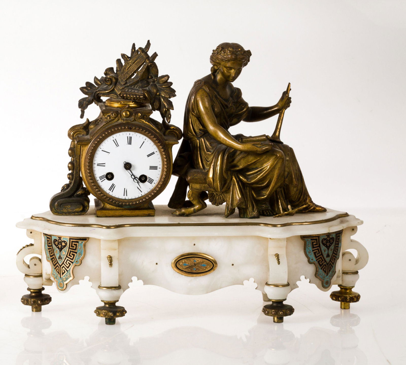 Sherbet clock in alabaster and gilt bronze (1 of 1)