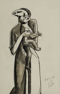 JULIO GONZALEZ Barcelona (1876) / Paris (1942) "Mère et enfant criant", 1941: Inks on paper Dated and signed in pencil on the lower right On the back: "Raisonné 237 FW Méreet enfant criant 0.203x0156 Recensé" This work will be included in Volume VI of the artist'