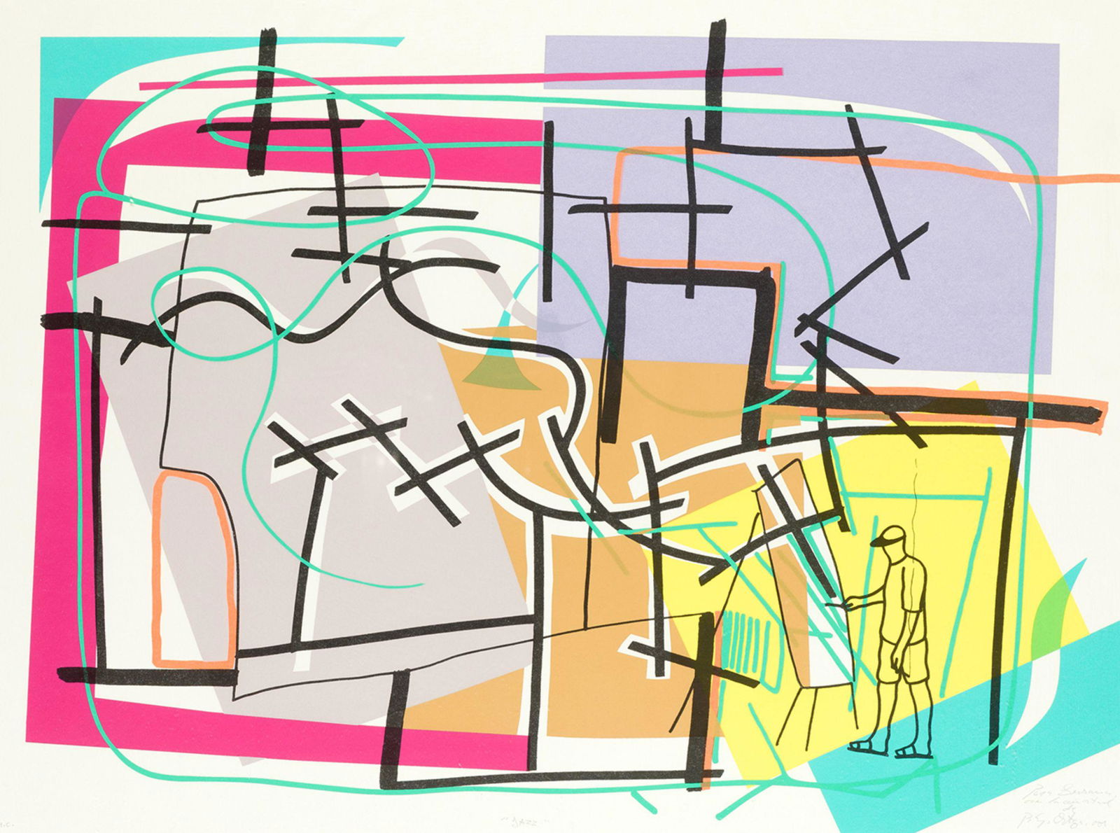 PELAYO ORTEGA NOVILLO Mieres (Asturias) (1956) "Jazz", 2001: Serigraphy on Justified HC paper, titled, dedicated signed and dated Measurements: 57 x 77 cm