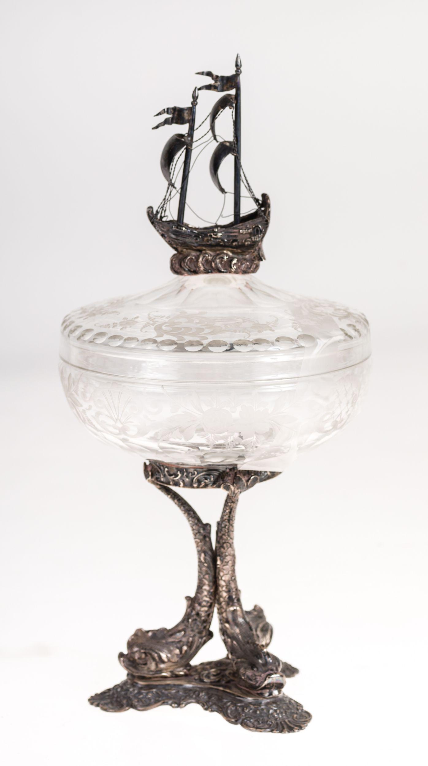 Engraved glass and contrasted silver 916 law, 20th century (1 of 1)