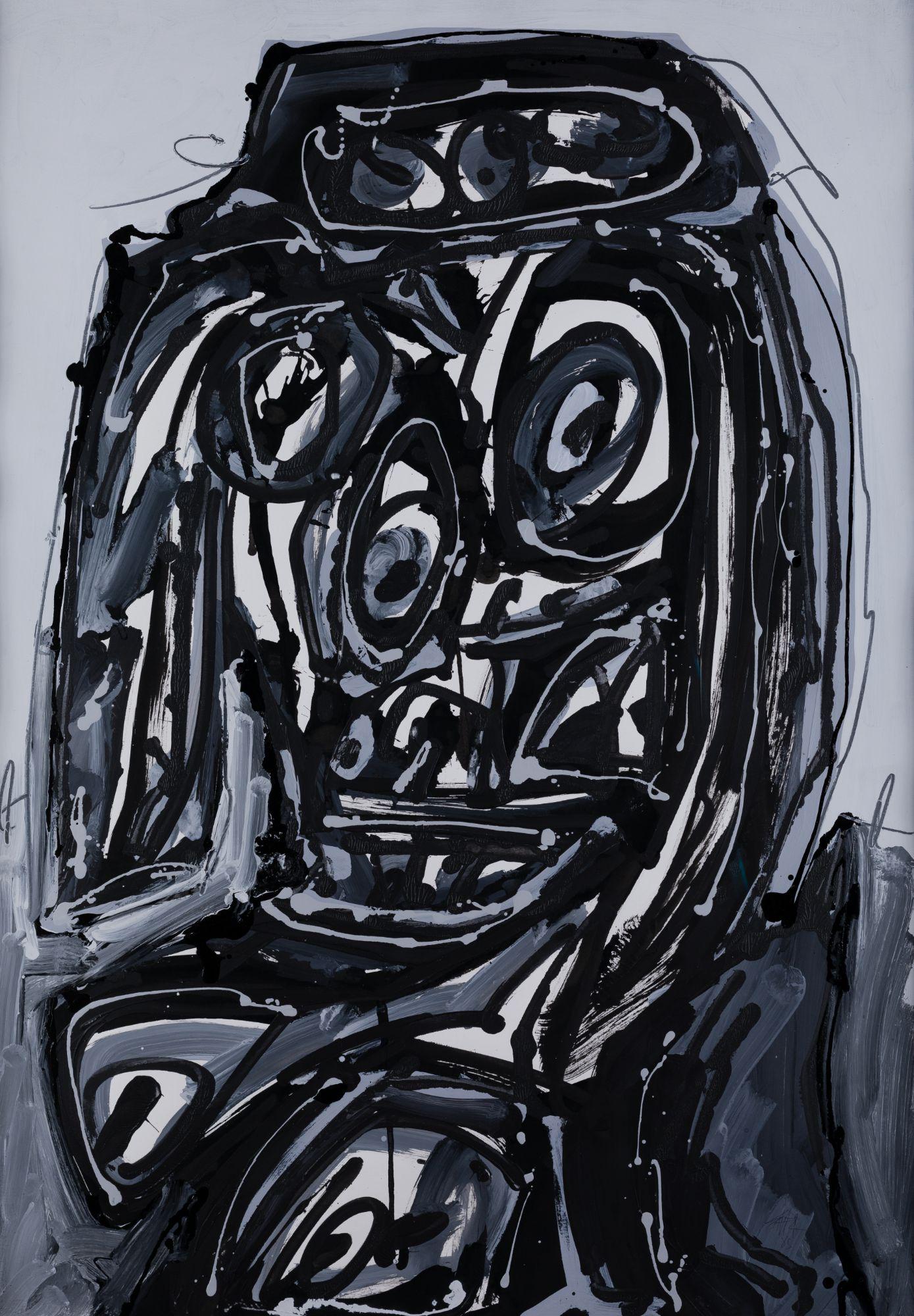 ANTONIO SAURA Huesca (1930) / Cuenca (1998) "Lady": Acrylic, Indian ink, gouache, graphite and synthetic enamel on cardboard Signed and dated in the lower right part This work will be reproduced in the Catalog raisonn de l'oeuvre paint with the referen