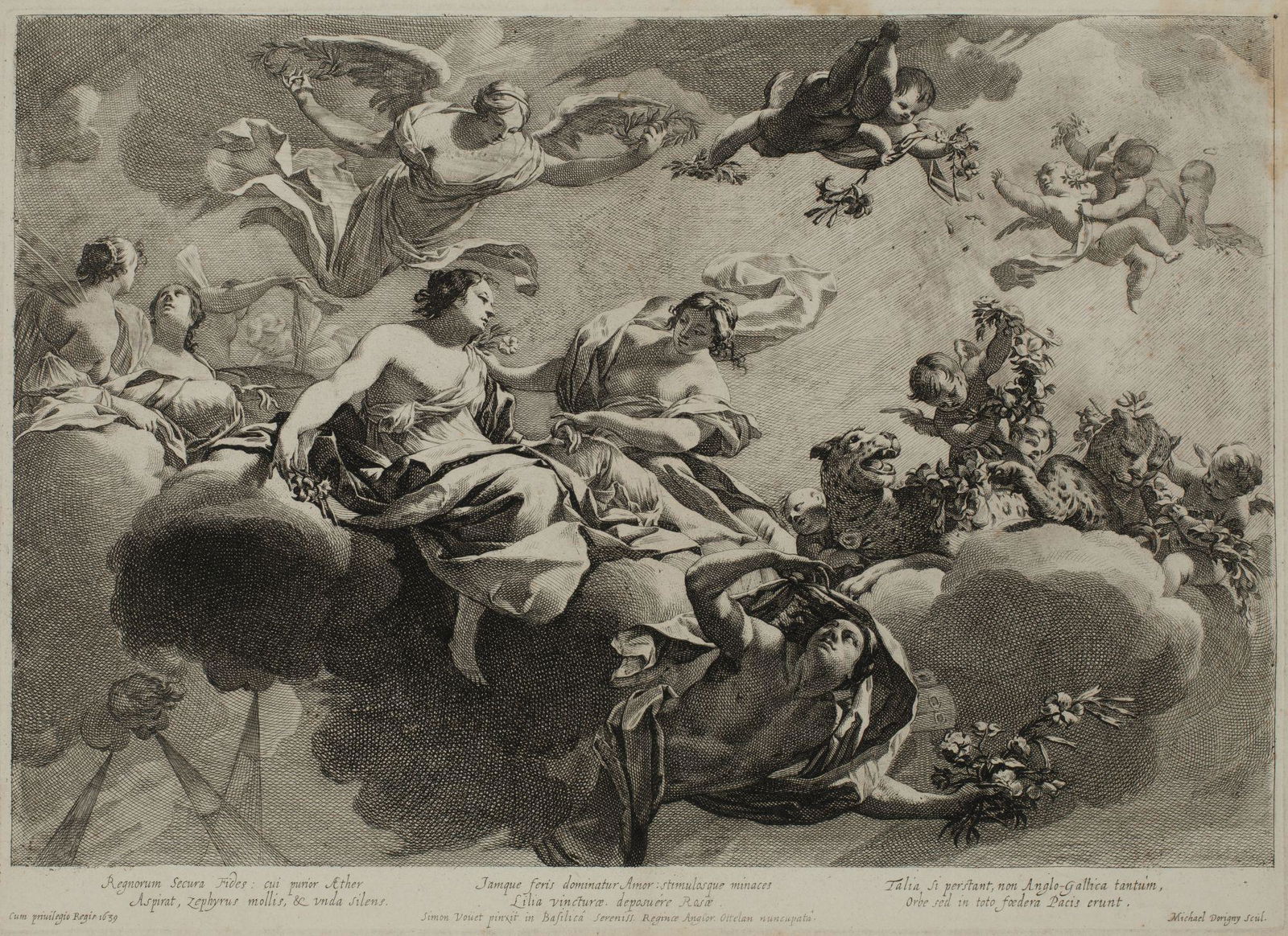 MICHEL DORIGNY Saint Quentin, France (1616) / Paris, France (1665) "Love dominated by the wild after: Copper engraving Signed on the plate Measurements: Print: 33.5 x 46.5 cm; paper: 35.5 x 48 cm