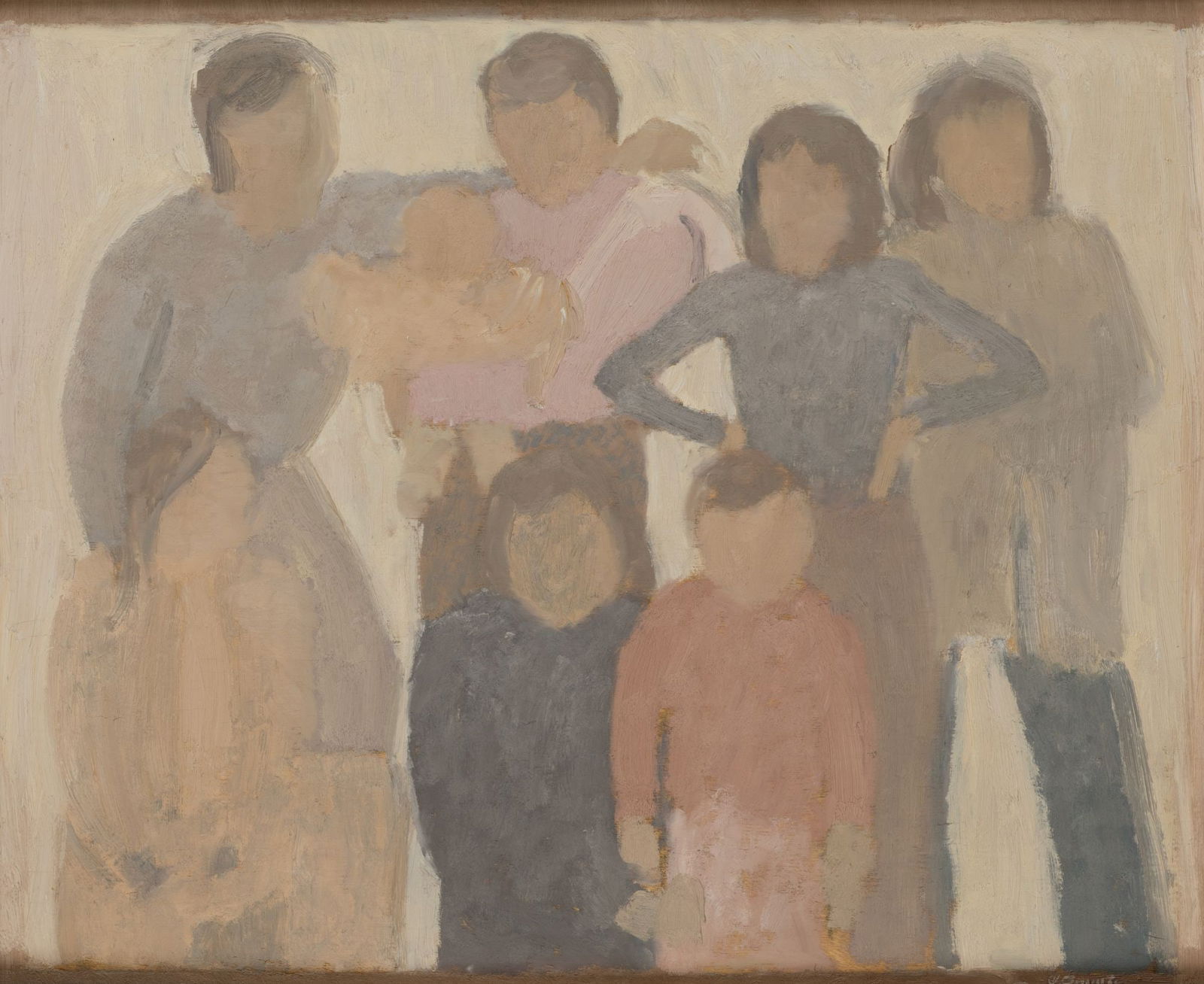 JUAN JOSE AQUERRETA Pamplona (1946) "Family": Oil on panel Signed in the lower right corner Measurements: 60 x 68 cm