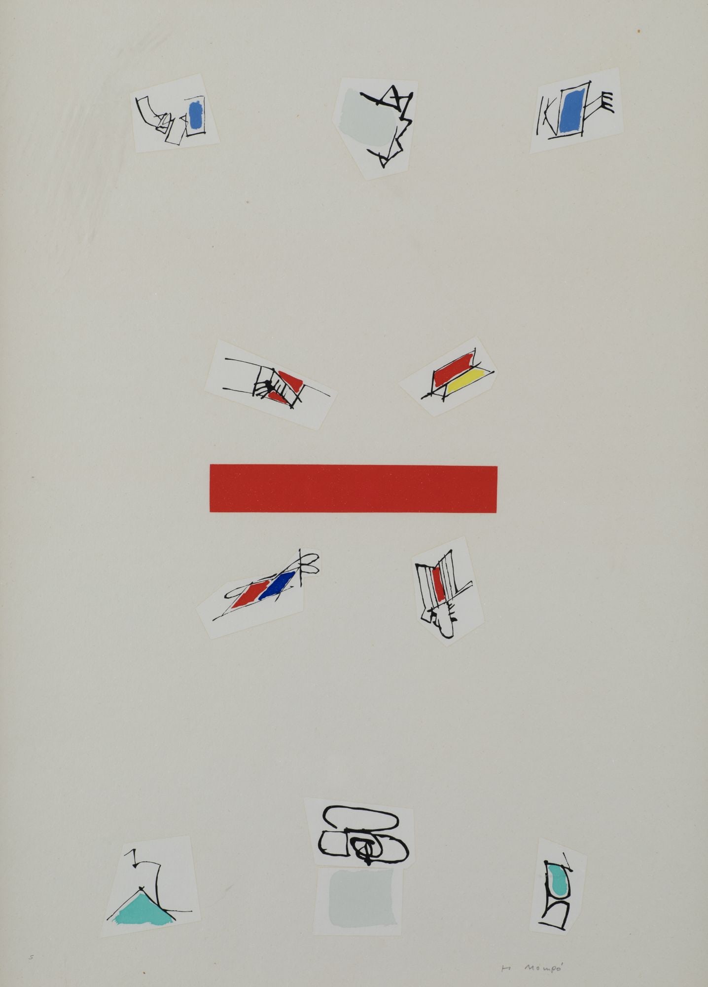 MANUEL HERNANDEZ MOMPO Valencia (1927) / Madrid (1992) "They come and go. A street...", 1971: Screenprint on cardboard. Signed and numbered on plate "5/H. MompÃ³". This work is part of a portfolio made up of six serigraphs published by the Museum of Spanish Abstract Art. Made by the artist i