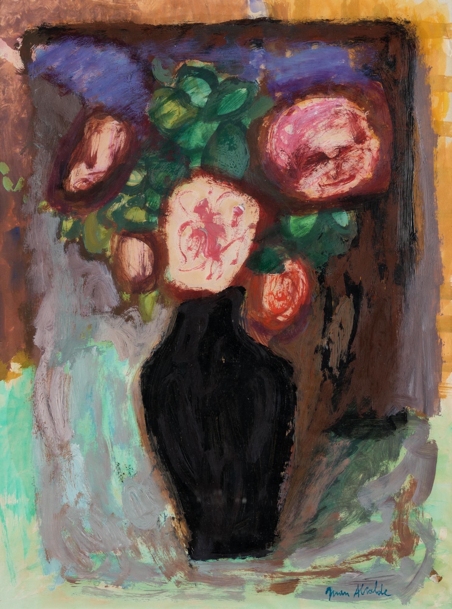 JUAN ALCALDE Madrid (1918) / (2020) "Vase with flowers": Mixed technique on paper Signed in the lower right corner Measurements: 51 x 38 cm