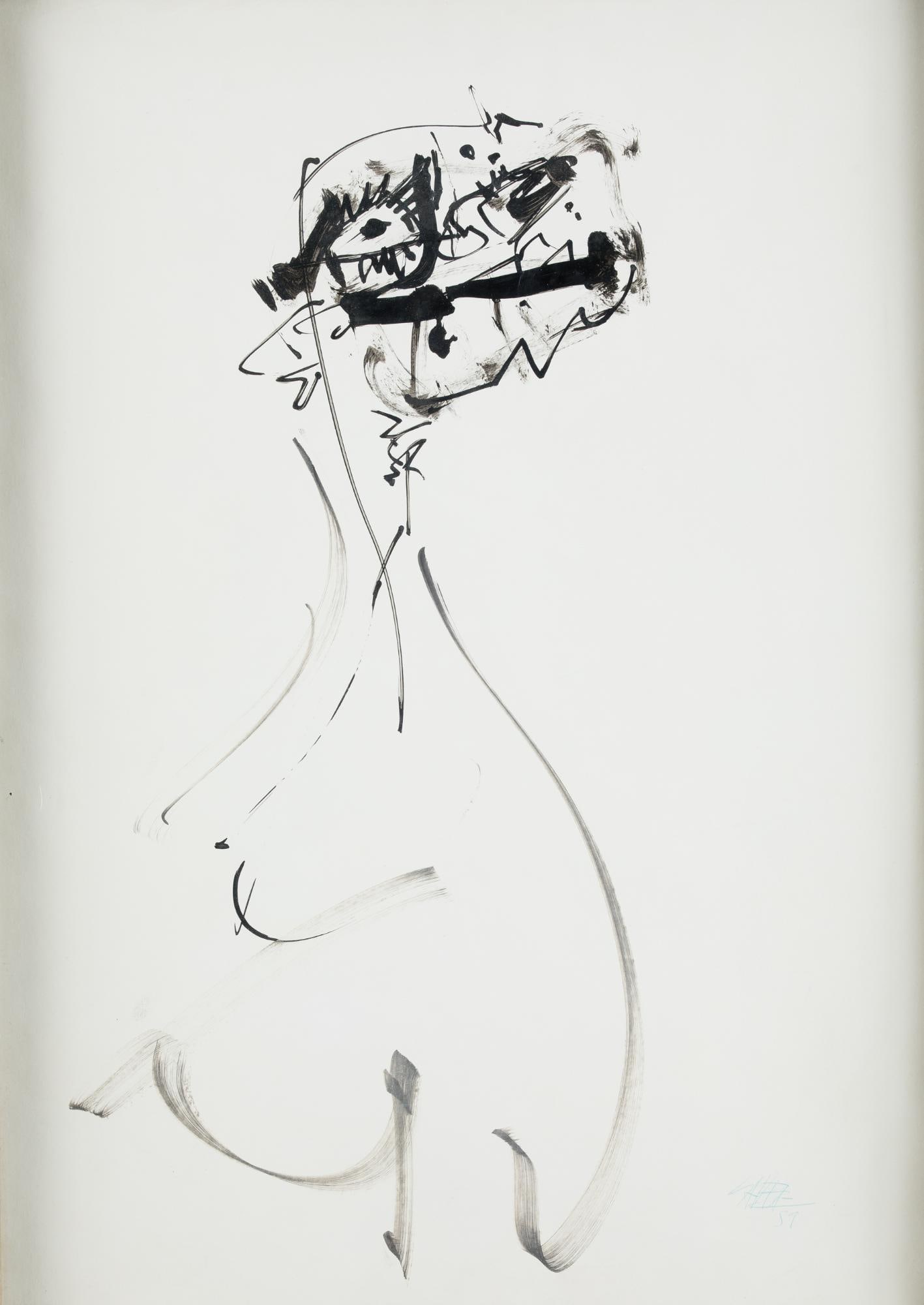 ANTONIO SAURA Huesca (1930) / Cuenca (1998) "Dame", 1959: Inks on paper Signed and dated in the lower right corner. Work included in the Saura Archives with reference number DAMP@1959.01 . Measurements: 70 x 50 cm