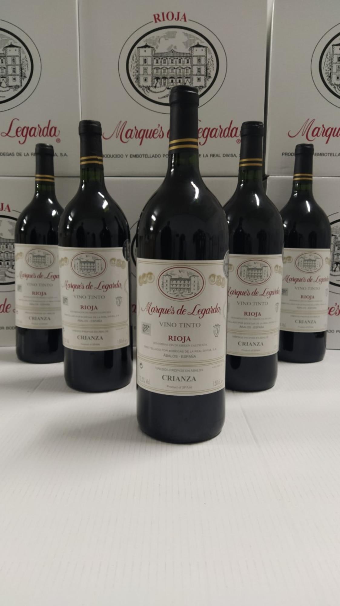 6 magnum bottles (1.5 liters) of Marques de Legarda Crianza 2018 Rioja Tinto.: 6 magnum bottles (1.5 liters) of Marques de Legarda Crianza 2018 Rioja Tinto. Catavinum World Wine & Spirits Competition Silver Medal.