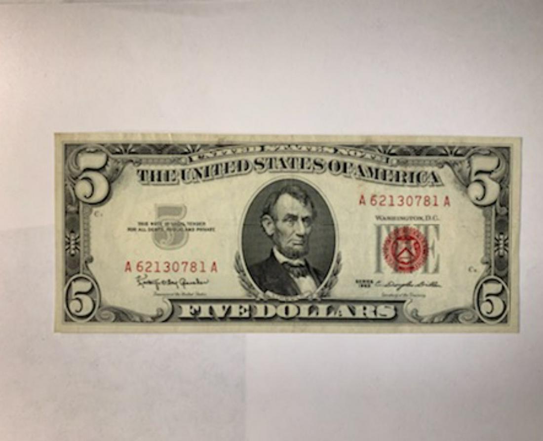 red seal 5 dollar five dollar bill: I see crease and a fold it is in good shape I combine shipping on all paper money lots ships priority USPSpictures are good reference as you get what you seered seal 5 dollar five dollar bill