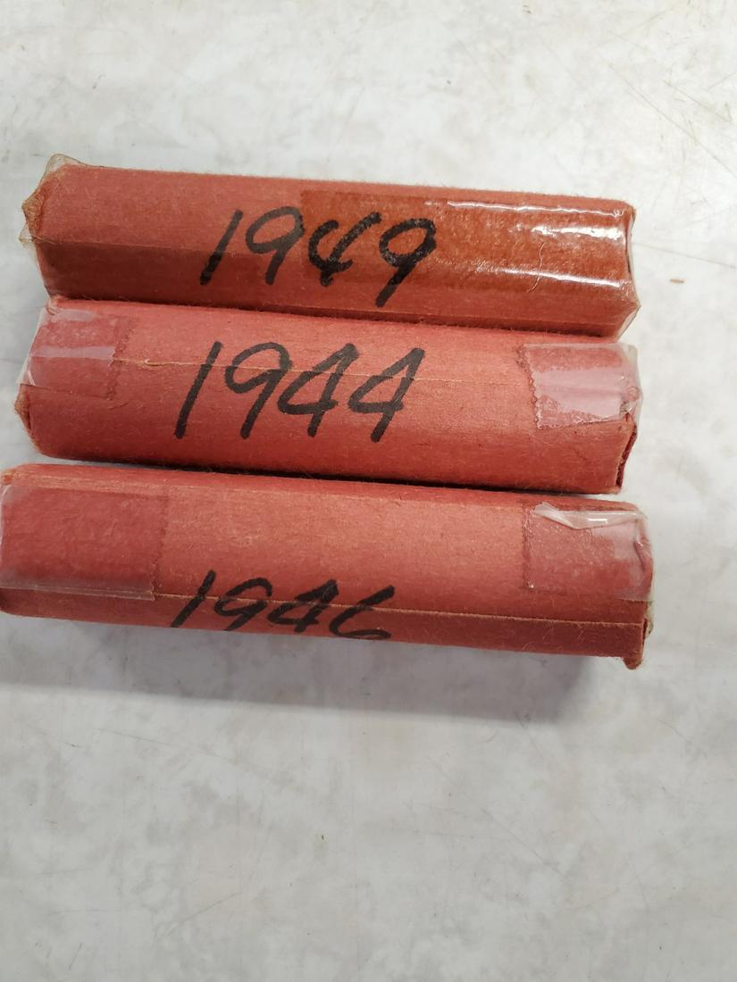 3 rolls of wheat pennies 1944 1946 1949: 3 tubes of pennies, all tubes are taped shut. I did not want to damage the paper; condition unknown! SURPRISE LOT :D See pictures! Conditions will likely vary. I am not a grader, so I can only specula