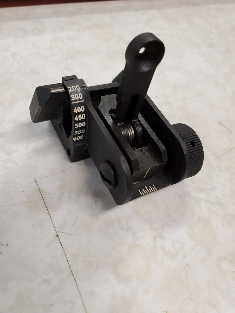 Matech Mil-spec Rear BUIS Back Up sight 200-600 meters: Up for auction is a barely used Matech Mil-spec Rear BUIS Back Up iron sight 200-600 meter flip down, Picatinny . Has OGU83 on bottom of sight. Great shape, little dusty. Came off a genuine COLT AR! S