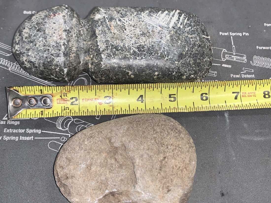 TWO ROCKS ONE LOOKS LIKE HATCHET: REMEMBER WE HAVE NO IDEA AS TO THE ORIGIN OF THESE ITEMS, STUDY PICTURES CLOSELY ASK QUESTIONS OR VIEW IN PERSON DAILY NOON TO FIVE. If an item is graded or priced those are the opinions of the past o