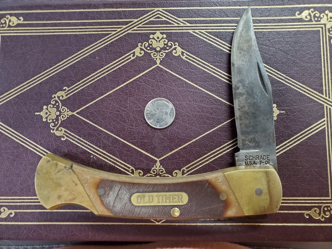 SCHRADE USA 7-OT OLD TIMER: THESE ARE ESTATE ITEMS WE ARE LIQUIDATING FOR THE FAMILY. YOU GET WHAT YOU SEE IN THE PICTURES.SEE PICTURES AND ASK QUESTIONS BEFORE YOU BID OR BUY. WE WILL COMBINE SHIPPING