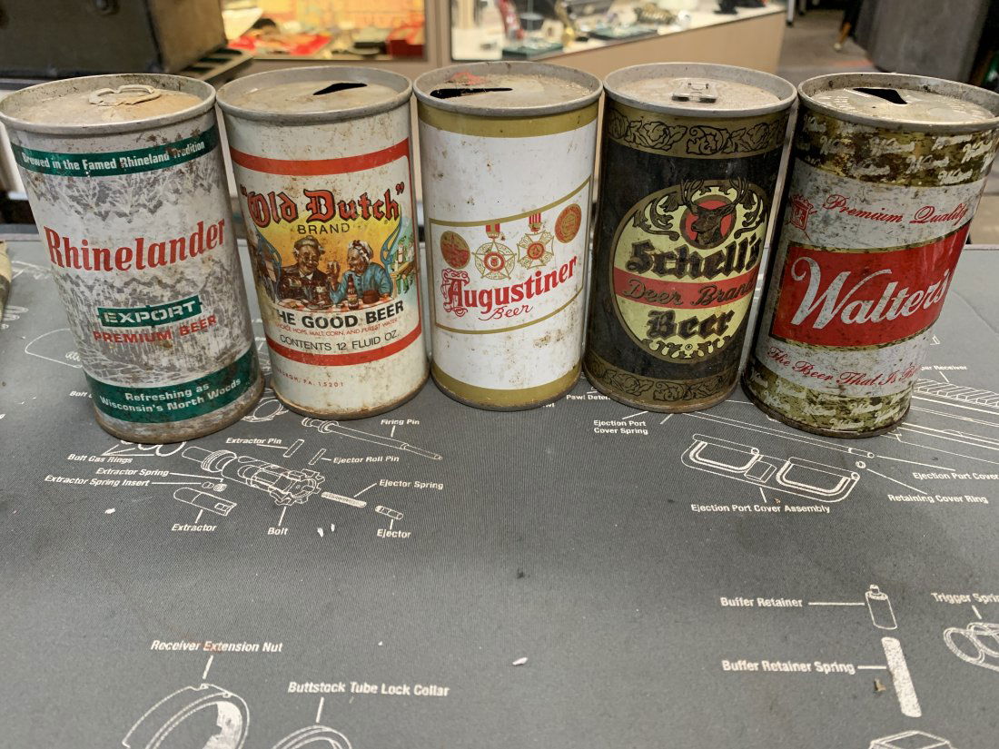 5 VINTAGE BEER CANS MAGNETIC PULL TAB: OLD DUTCH AUGUSTINER SCHELL WALTERS, RHINELANDER MAGNET STICKS TO THEM ALL! UNCLEANED TWO ARE OPEN BUT NOT FULL EITHER. WE WILL COMBINE SHIPPING.. WE WILL COMBINE SHIPPING